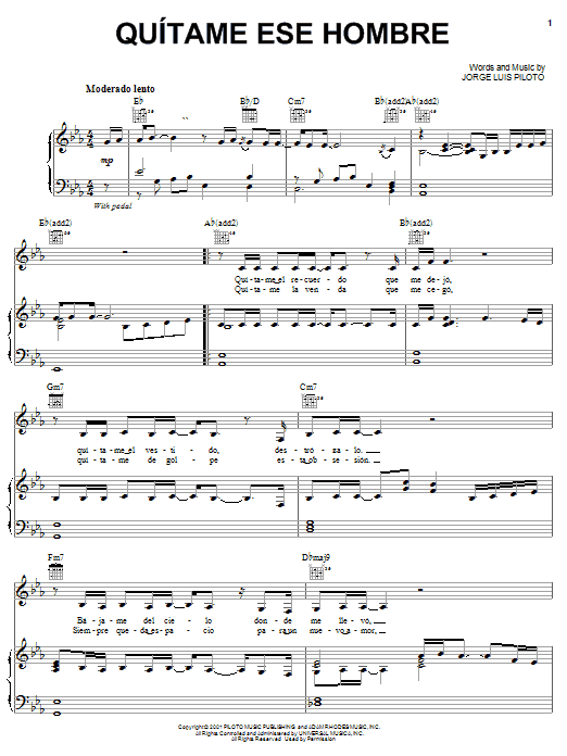 Pilar Montenegro Quítame Ese Hombre Sheet Music