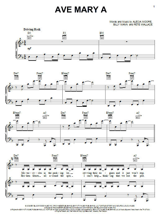 Pink Ave Mary A Sheet Music