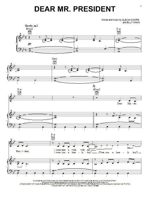 Pink Dear Mr. President Sheet Music