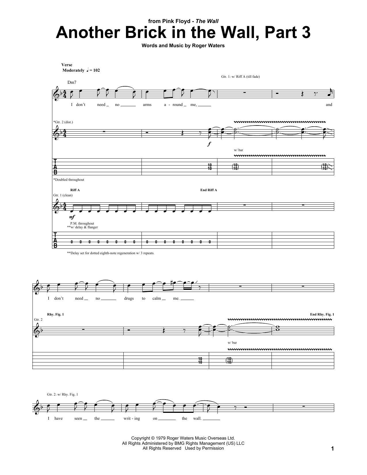 Pink Floyd Another Brick In The Wall, Part 3 Sheet Music
