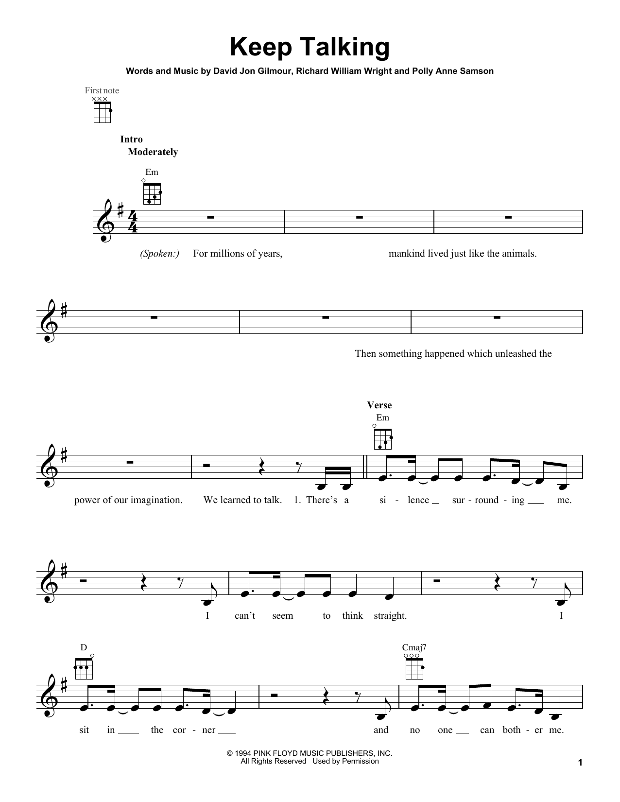 Pink Floyd Keep Talking Sheet Music