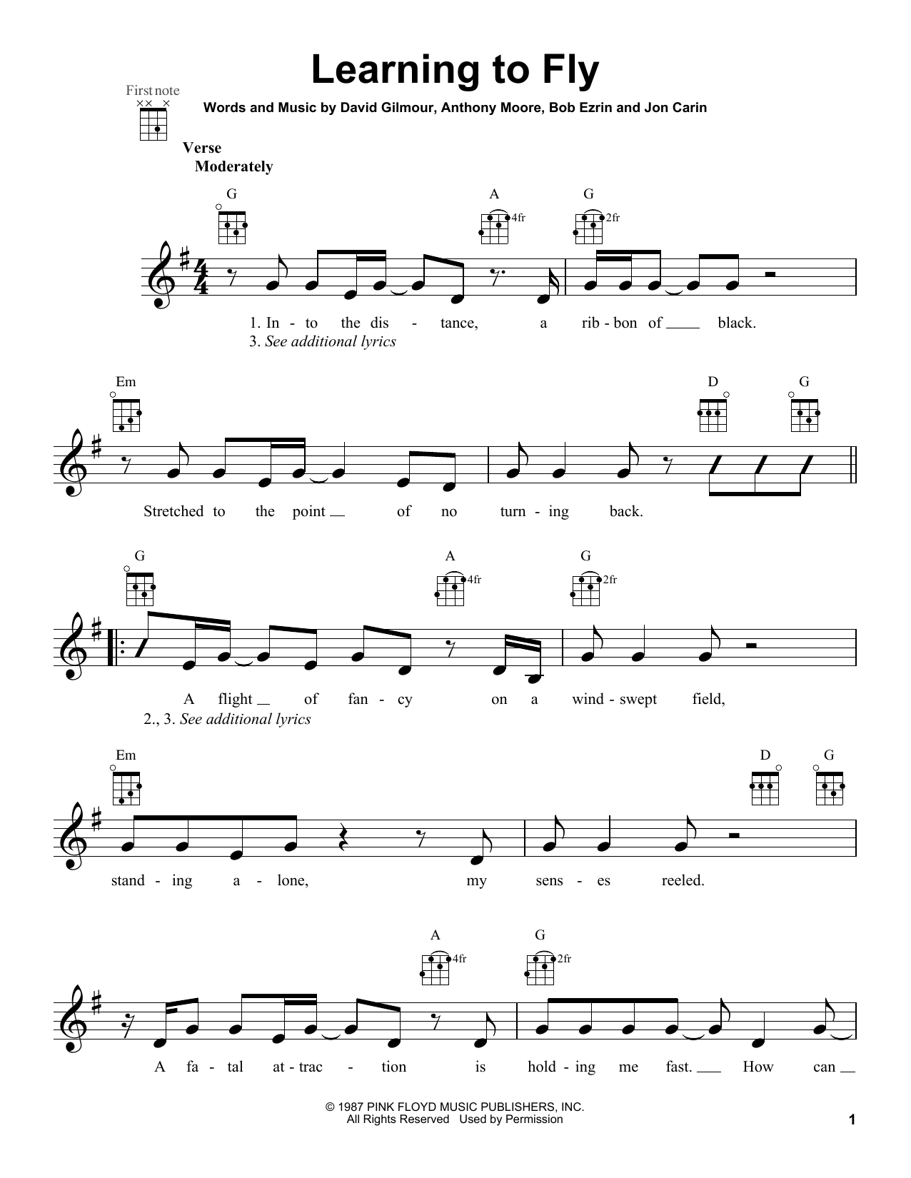 Pink Floyd Learning To Fly Sheet Music