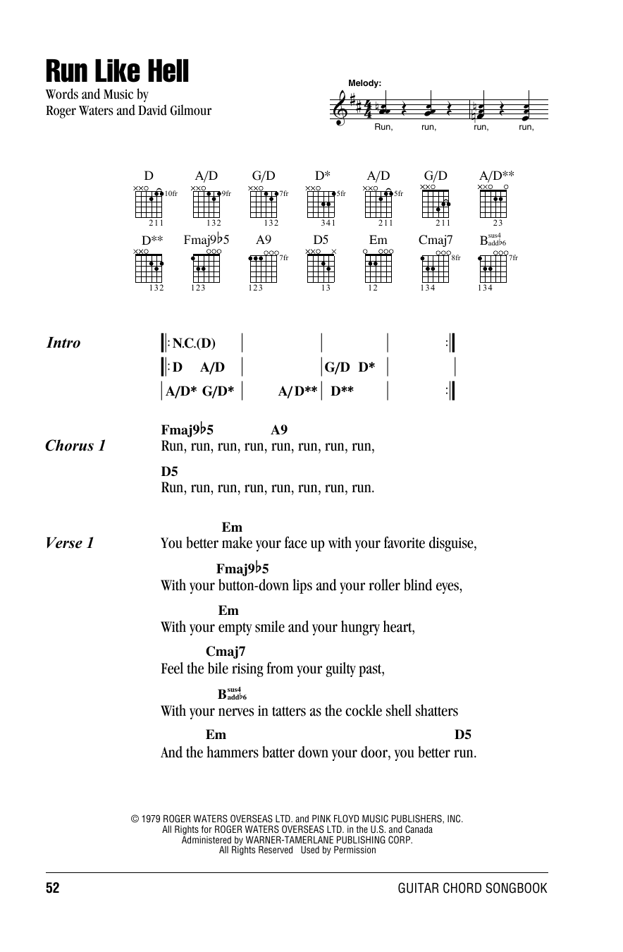 Pink Floyd Run Like Hell Sheet Music