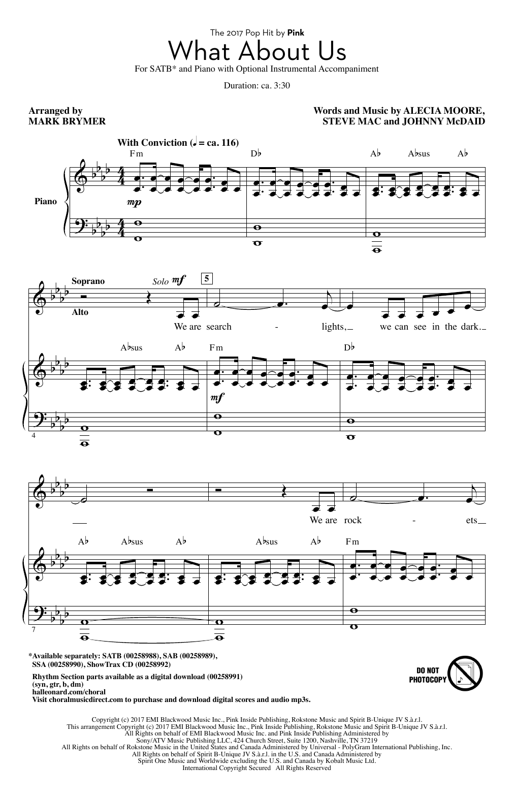 Pink What About Us (arr. Mark Brymer) Sheet Music