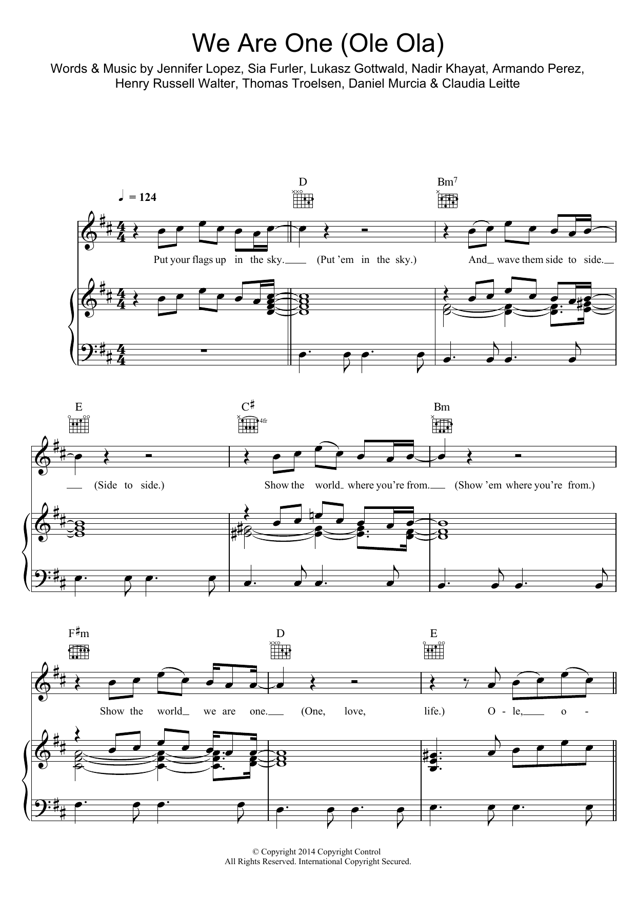 Pitbull feat. Jennifer Lopez We Are One (Ole Ola) Sheet Music