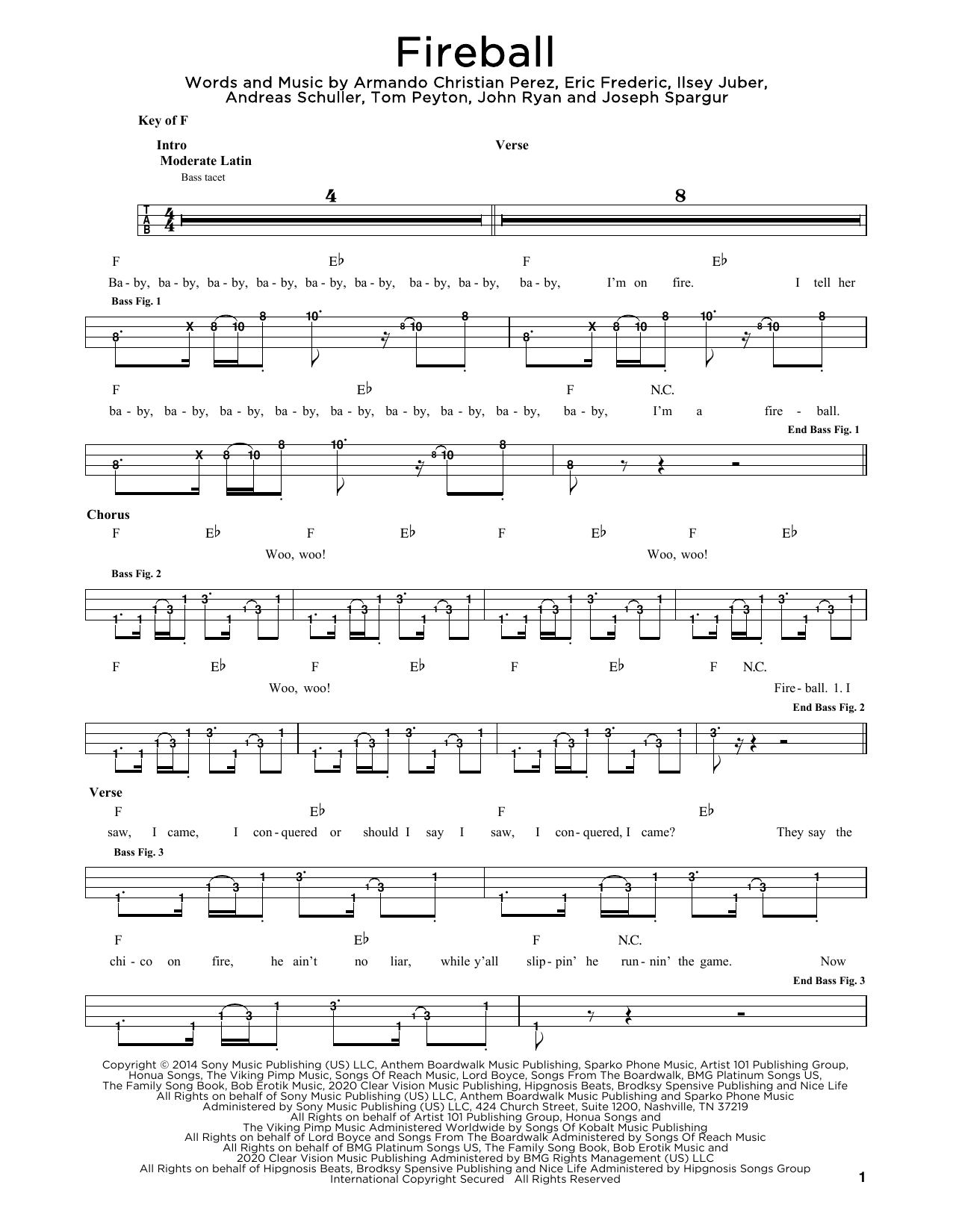 Pitbull feat. John Ryan Fireball Sheet Music