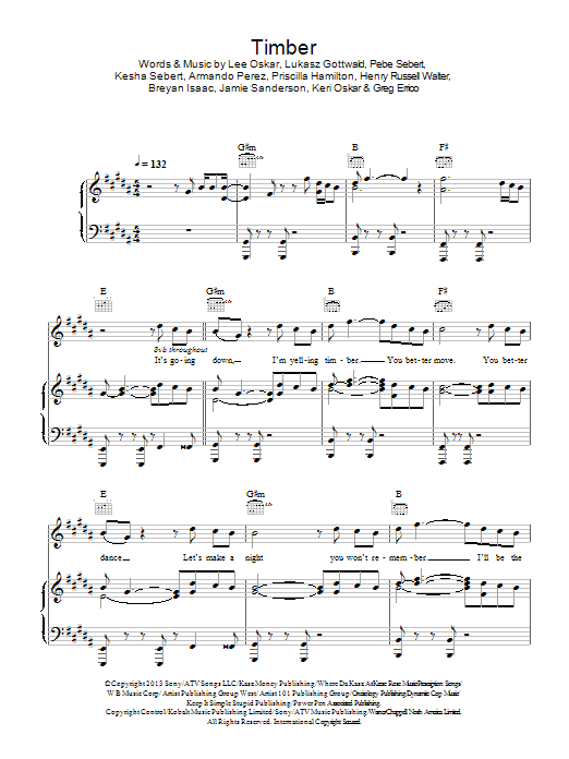 Pitbull feat. Kesha Timber Sheet Music