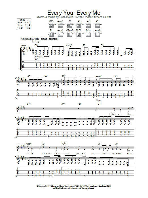 Placebo Every You Every Me Sheet Music