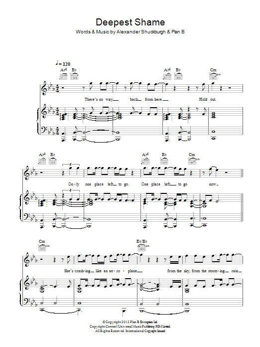 Plan B Deepest Shame Sheet Music