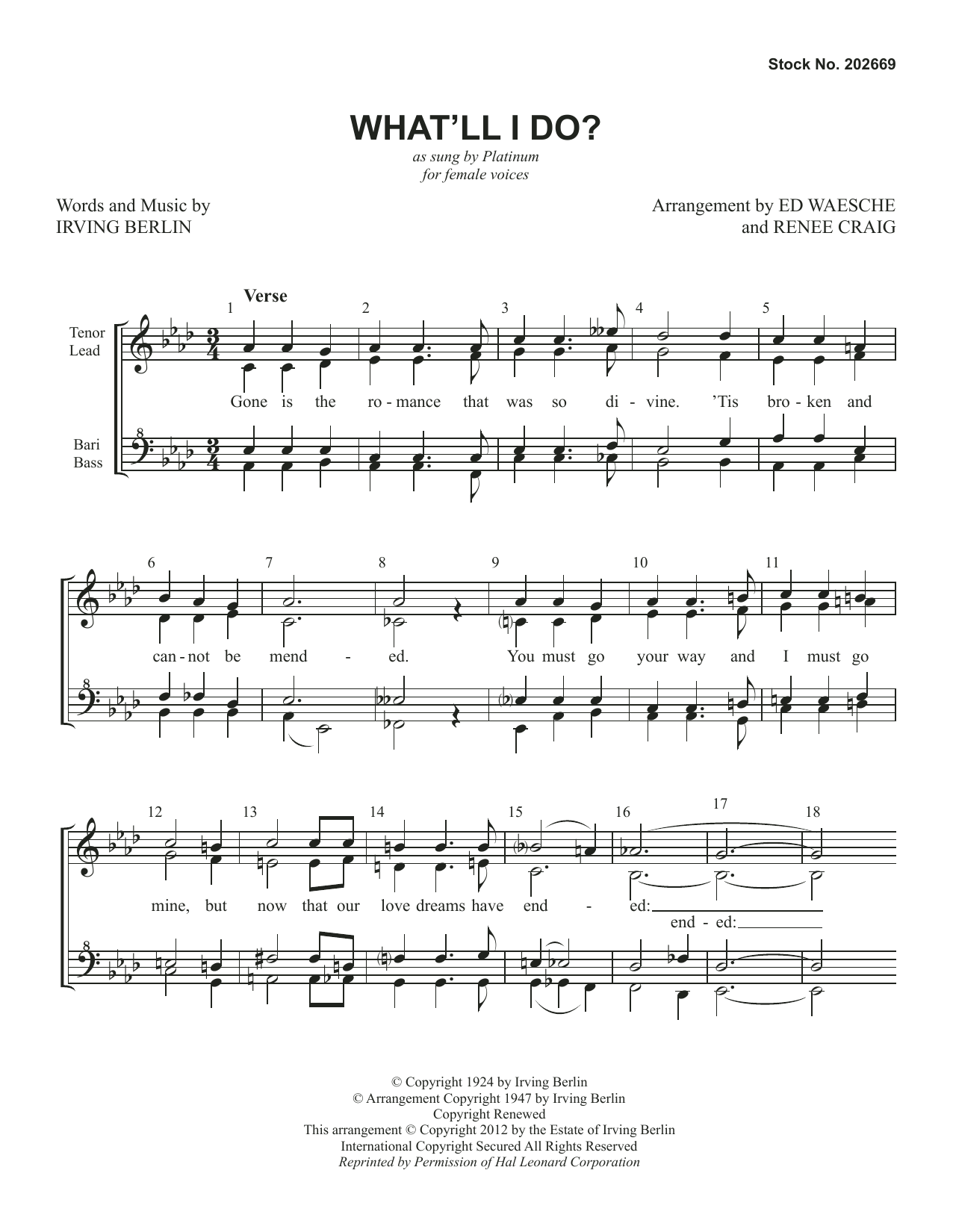 Platinum What'll I Do? (arr. Ed Waesche and Renee Craig) Sheet Music