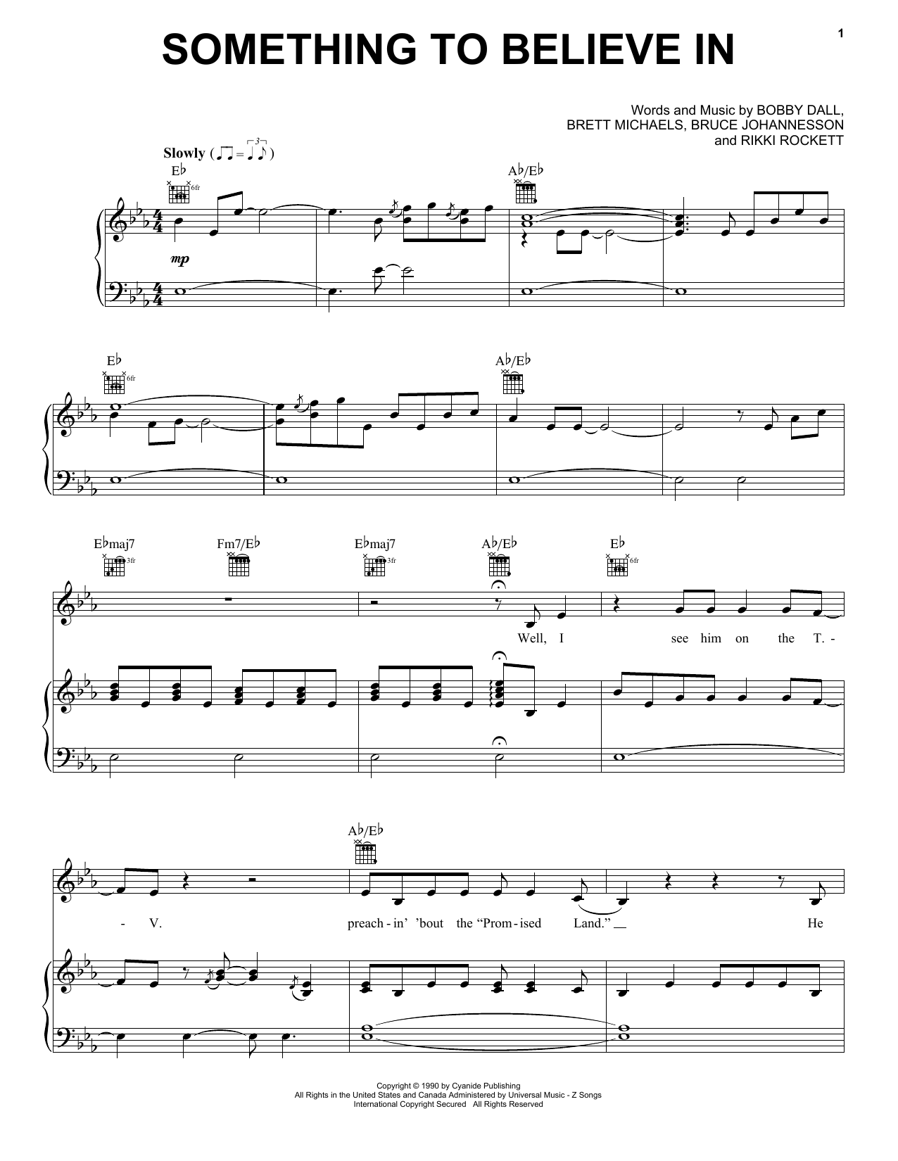 Poison Something To Believe In Sheet Music