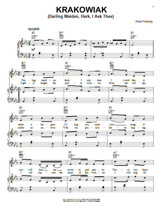 Polish Folksong Krakowiak (Darling Maiden, Hark, I Ask Thee) Sheet Music