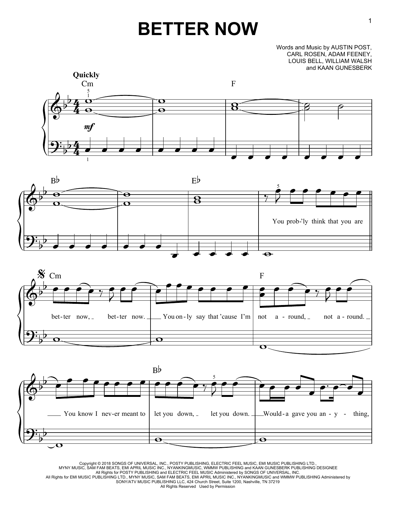 Post Malone Better Now Sheet Music