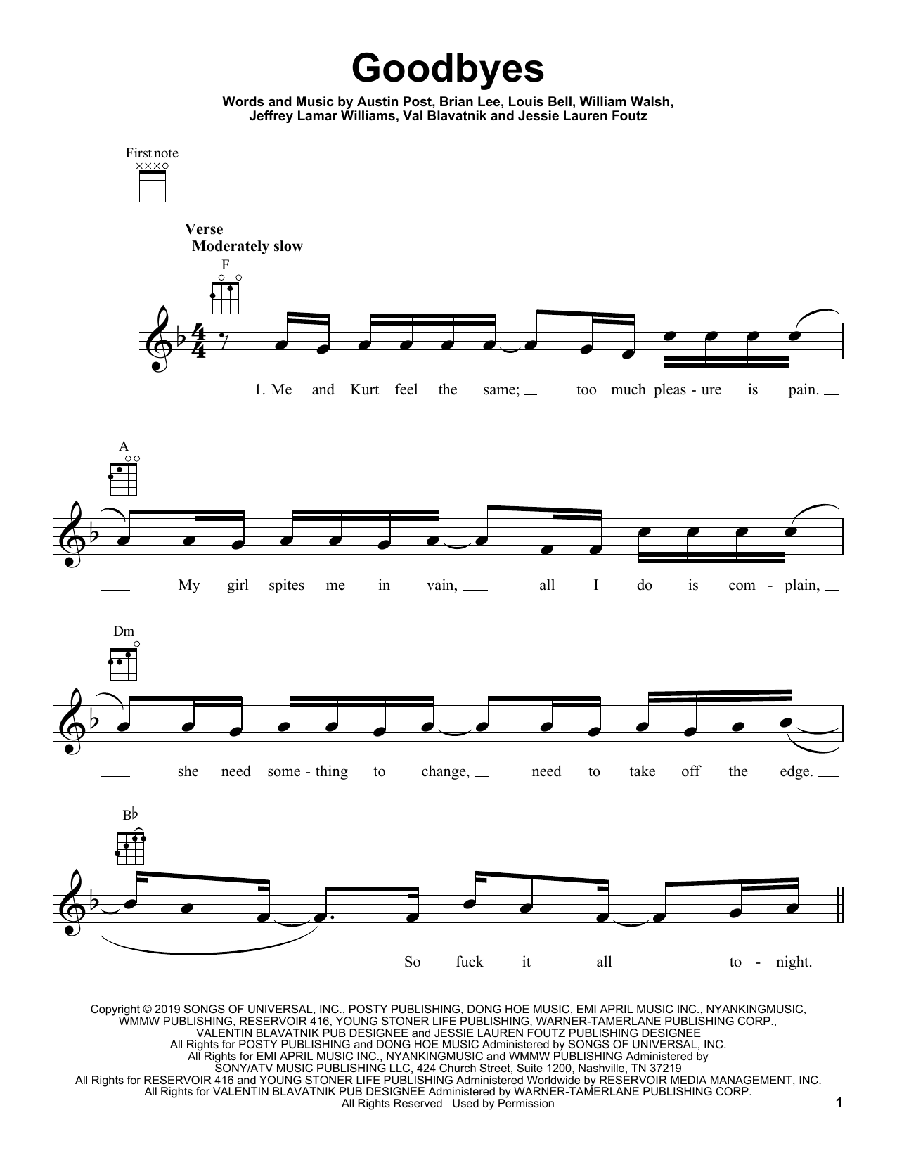 Post Malone Goodbyes (feat. Young Thug) Sheet Music