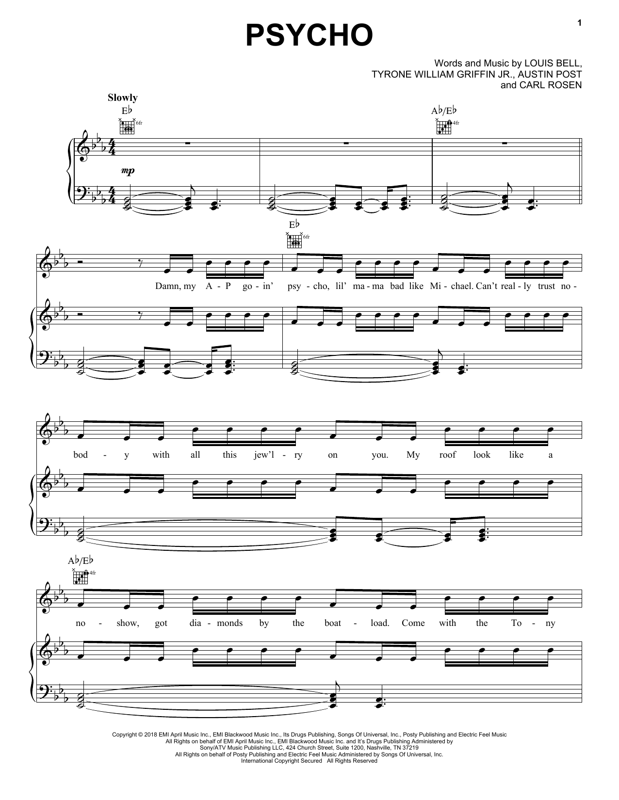 Post Malone Psycho (featuring Ty Dolla $ign) Sheet Music