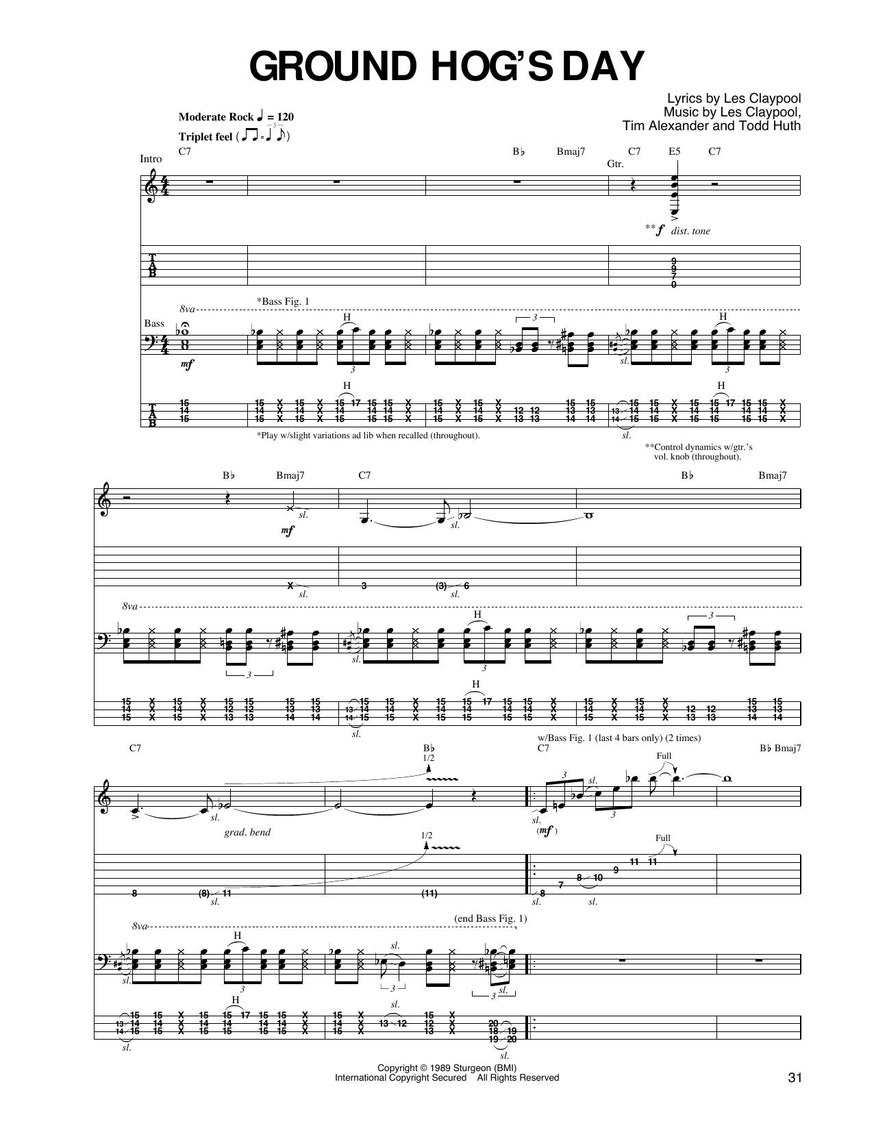 Primus Ground Hog's Day Sheet Music
