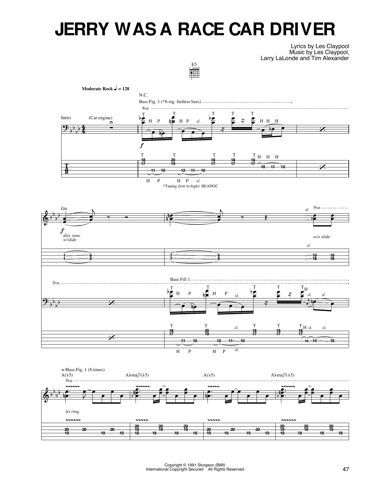 Primus Jerry Was A Race Car Driver Sheet Music