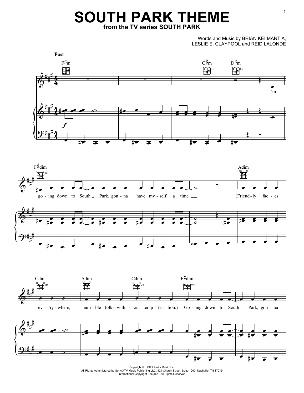 Primus South Park Theme Sheet Music