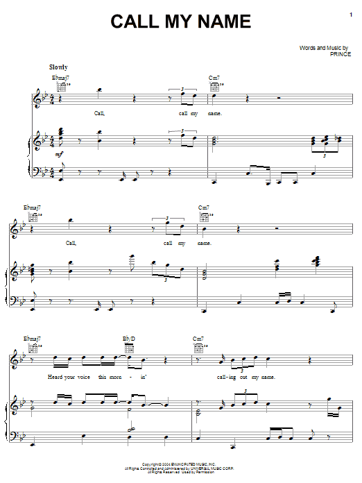 Prince Call My Name Sheet Music