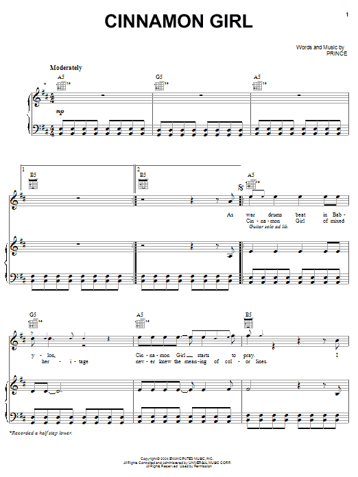 Prince Cinnamon Girl Sheet Music