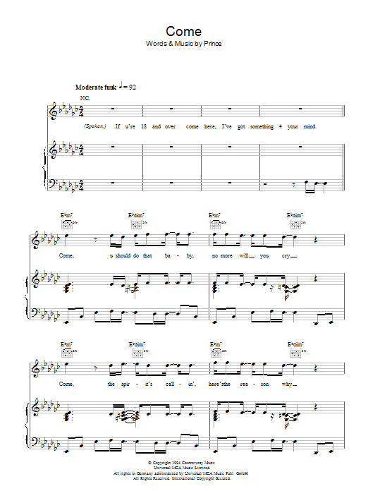 Prince Come Sheet Music