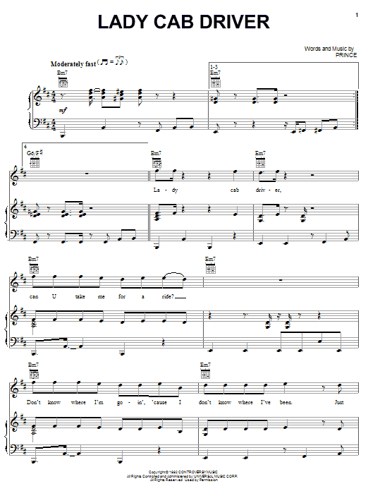 Prince Lady Cab Driver Sheet Music
