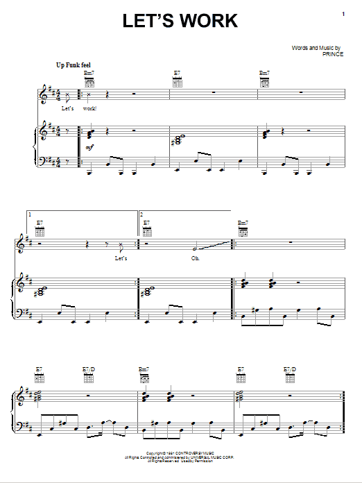 Prince Let's Work Sheet Music