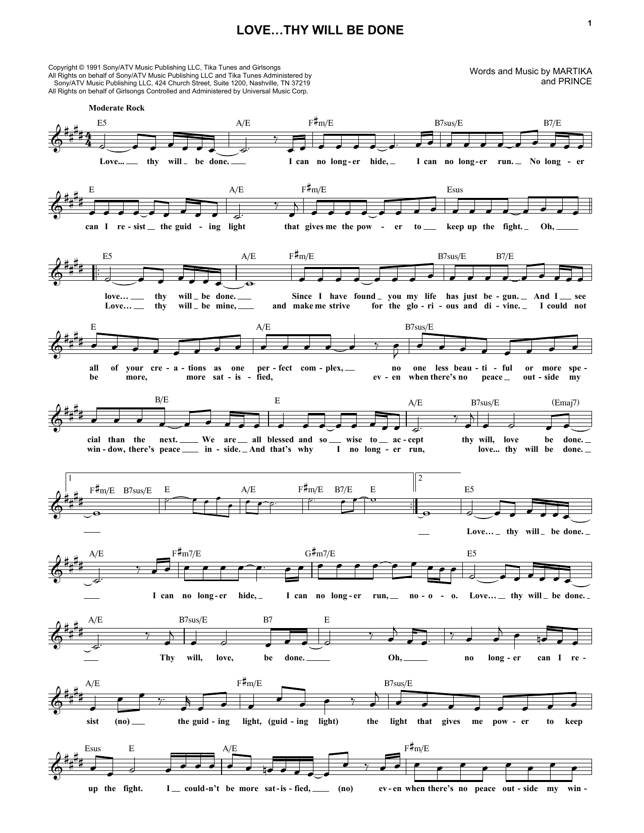 Prince Love...Thy Will Be Done Sheet Music