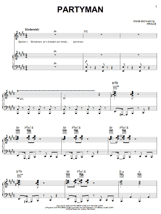 Prince Partyman Sheet Music