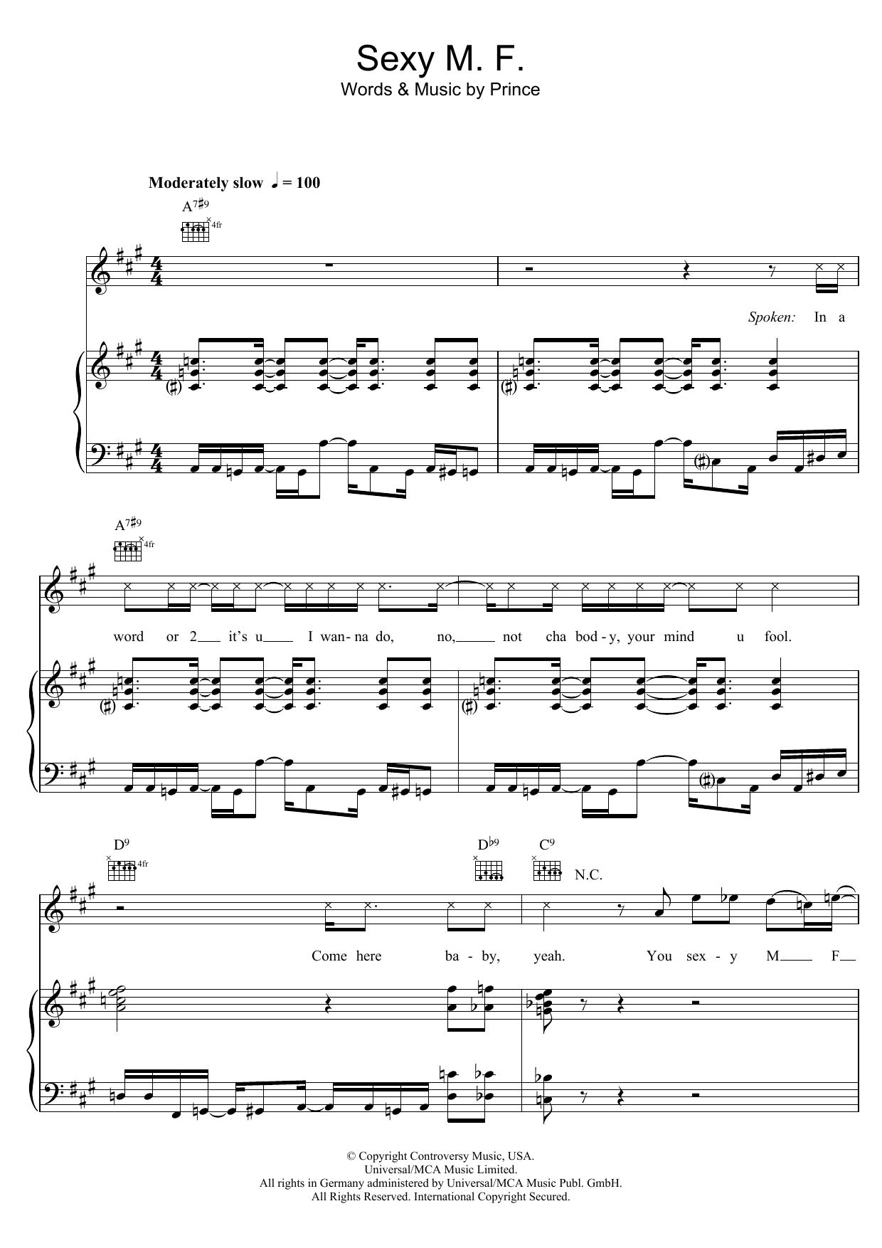 Prince Sexy M.F. Sheet Music