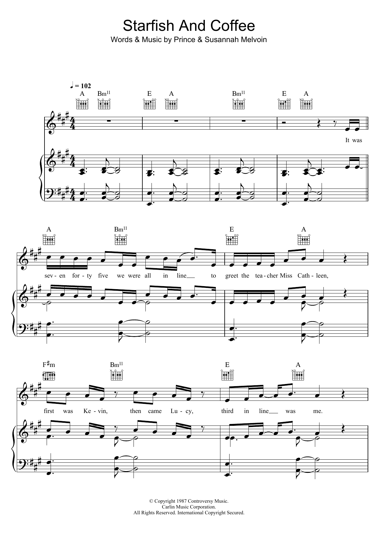 Prince Starfish And Coffee Sheet Music