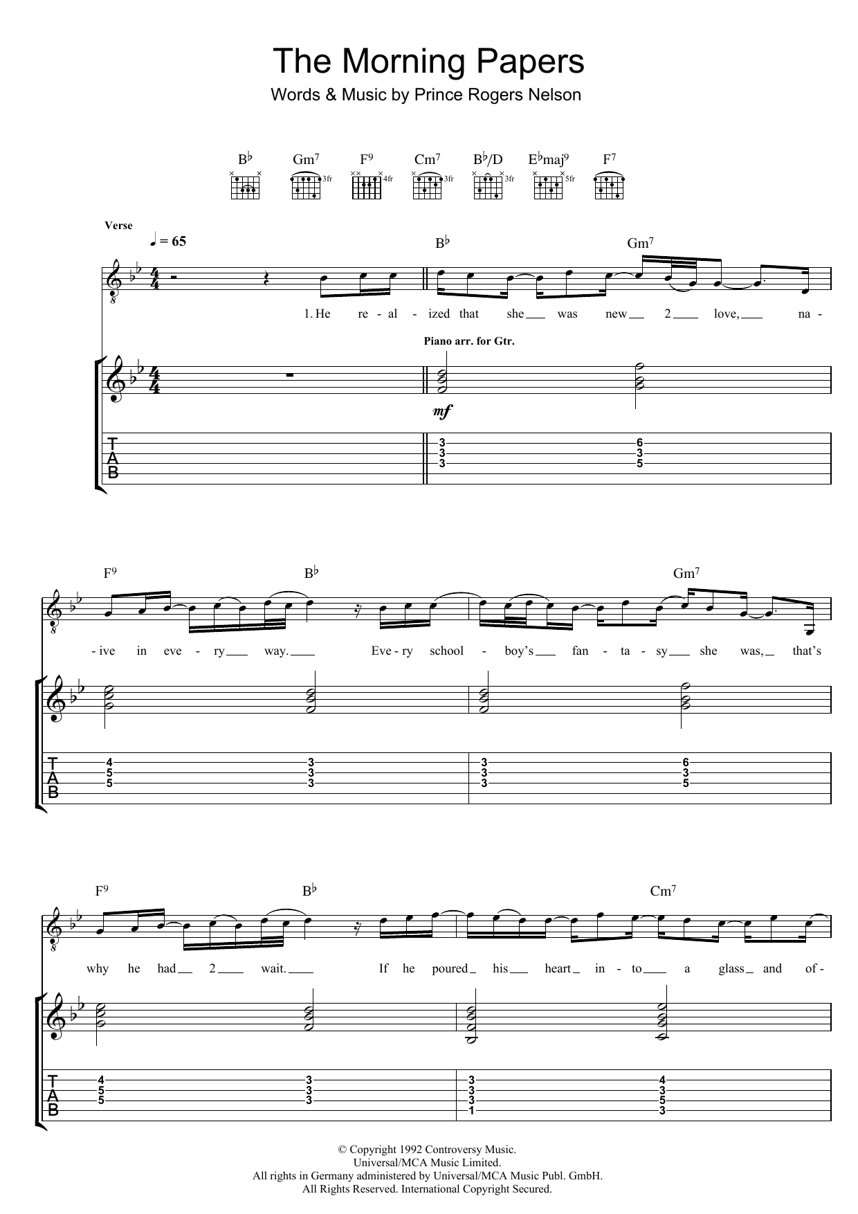 Prince & The New Power Generation The Morning Papers Sheet Music