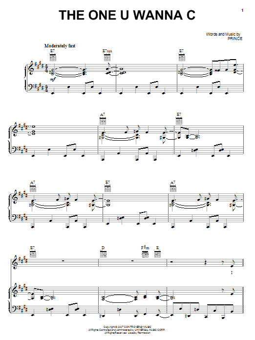 Prince The One U Wanna C Sheet Music
