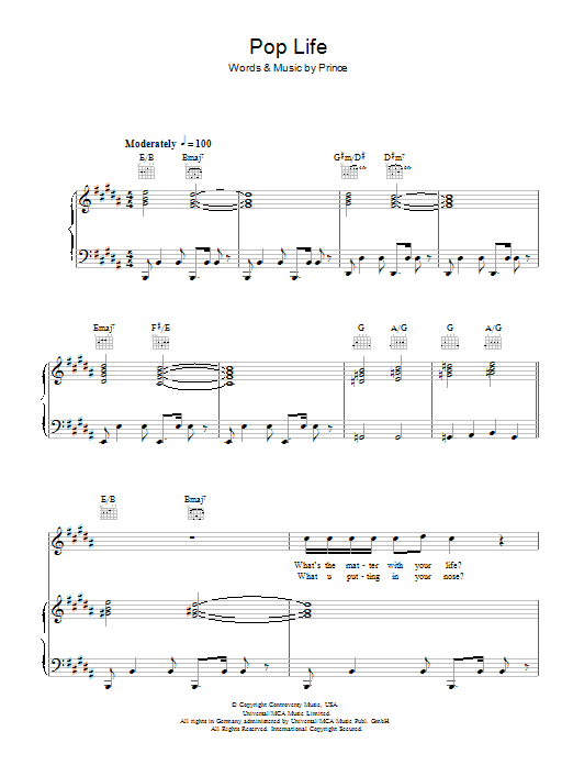 Prince & The Revolution Pop Life Sheet Music