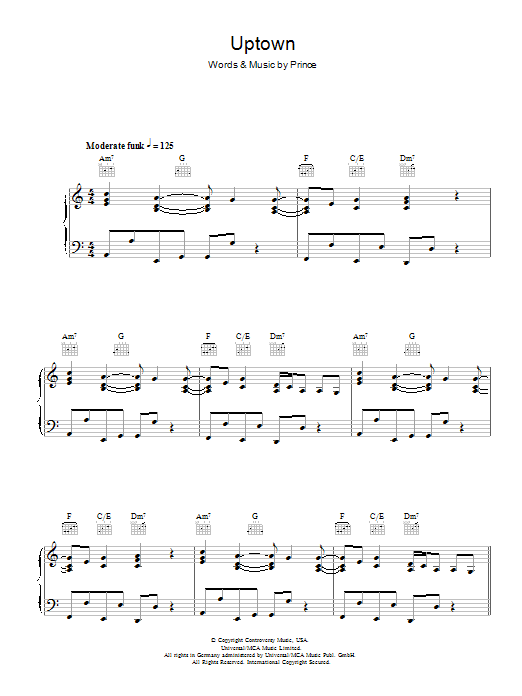 Prince Uptown Sheet Music