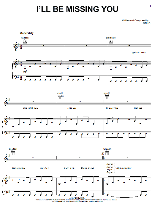 Puff Daddy & Faith Evans (featuring 112) I'll Be Missing You Sheet Music