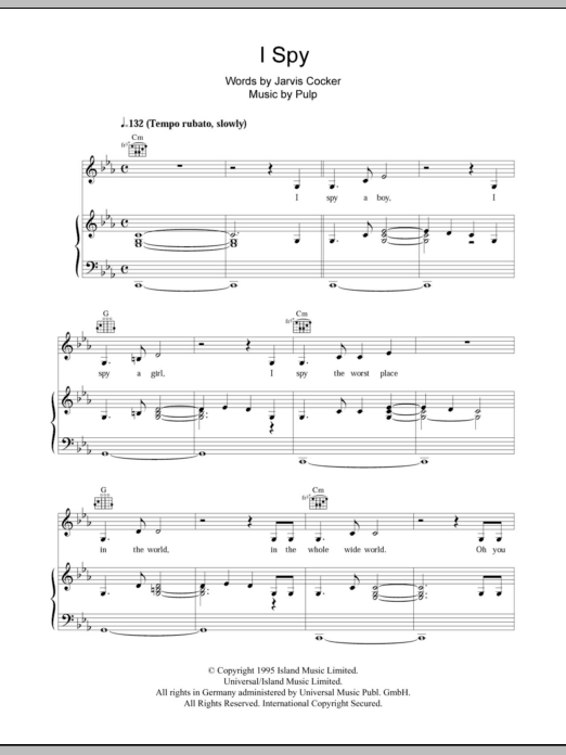 Pulp I Spy Sheet Music