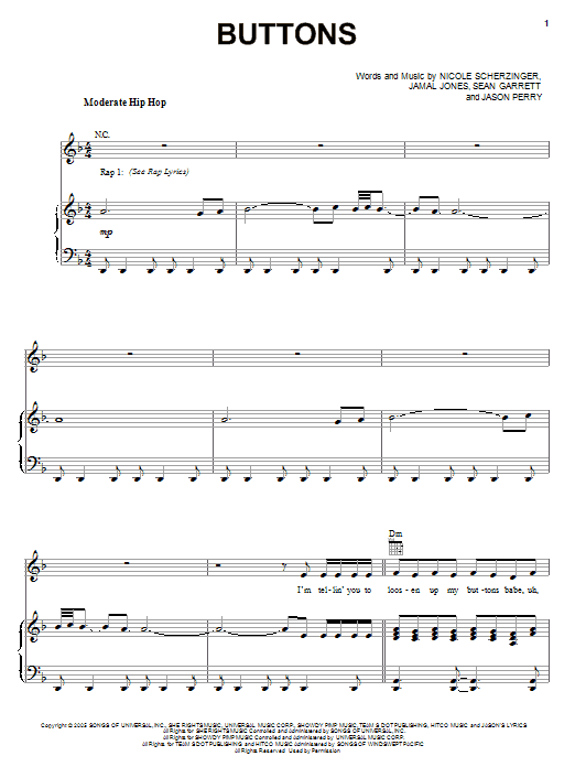 Pussycat Dolls featuring Snoop Dogg Buttons Sheet Music