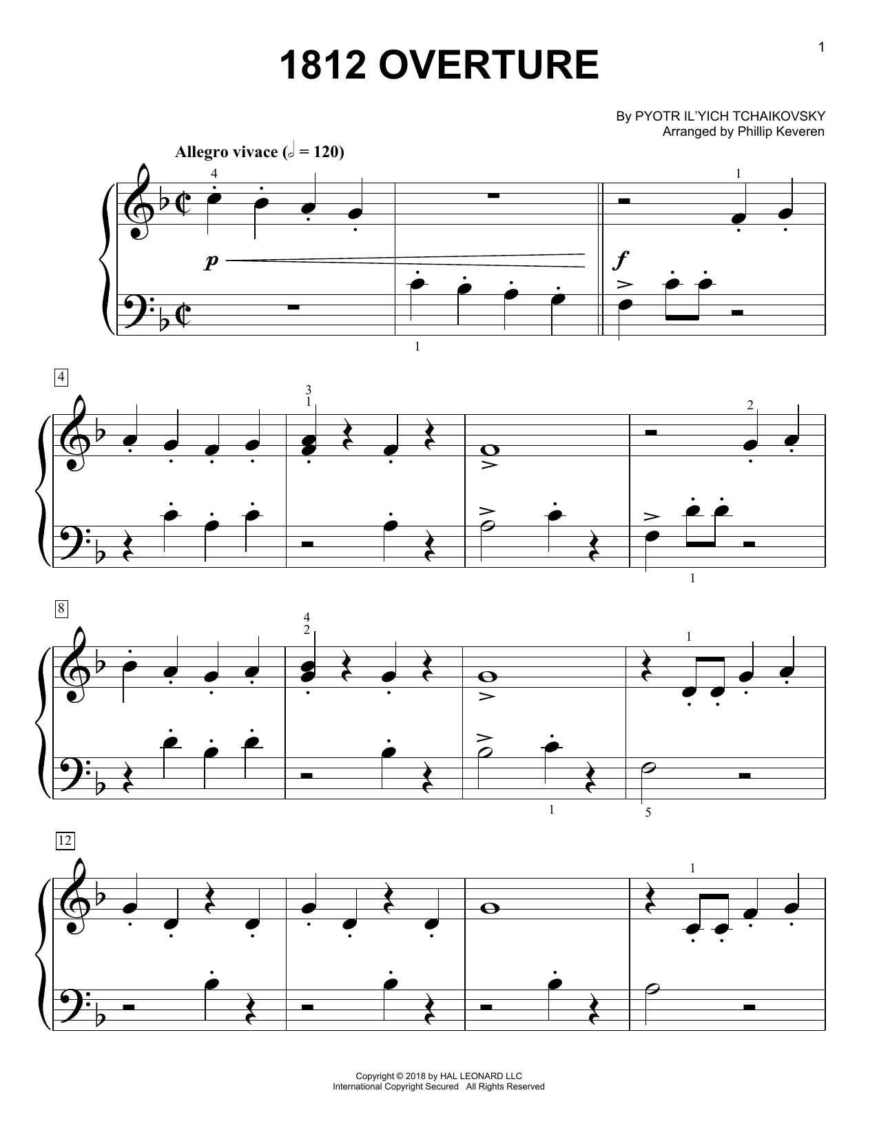 Pyotr Il'yich Tchaikovsky 1812 Overture (arr. Phillip Keveren) Sheet Music