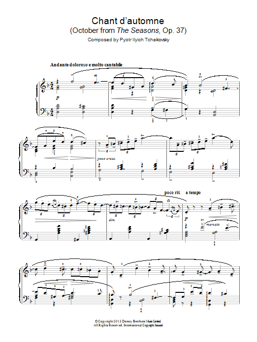 Pyotr Il'yich Tchaikovsky Chant d'automne (October from 'The Seasons' Op. 37) Sheet Music