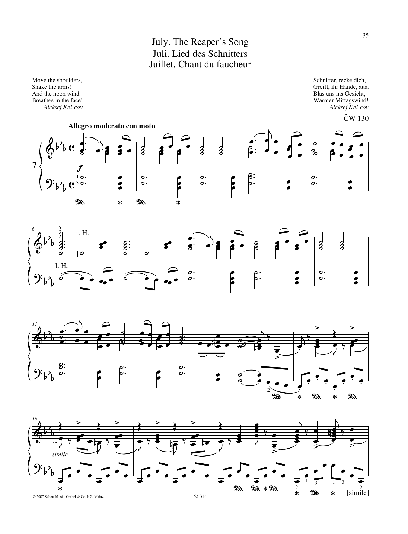 Pyotr Il'yich Tchaikovsky July Sheet Music
