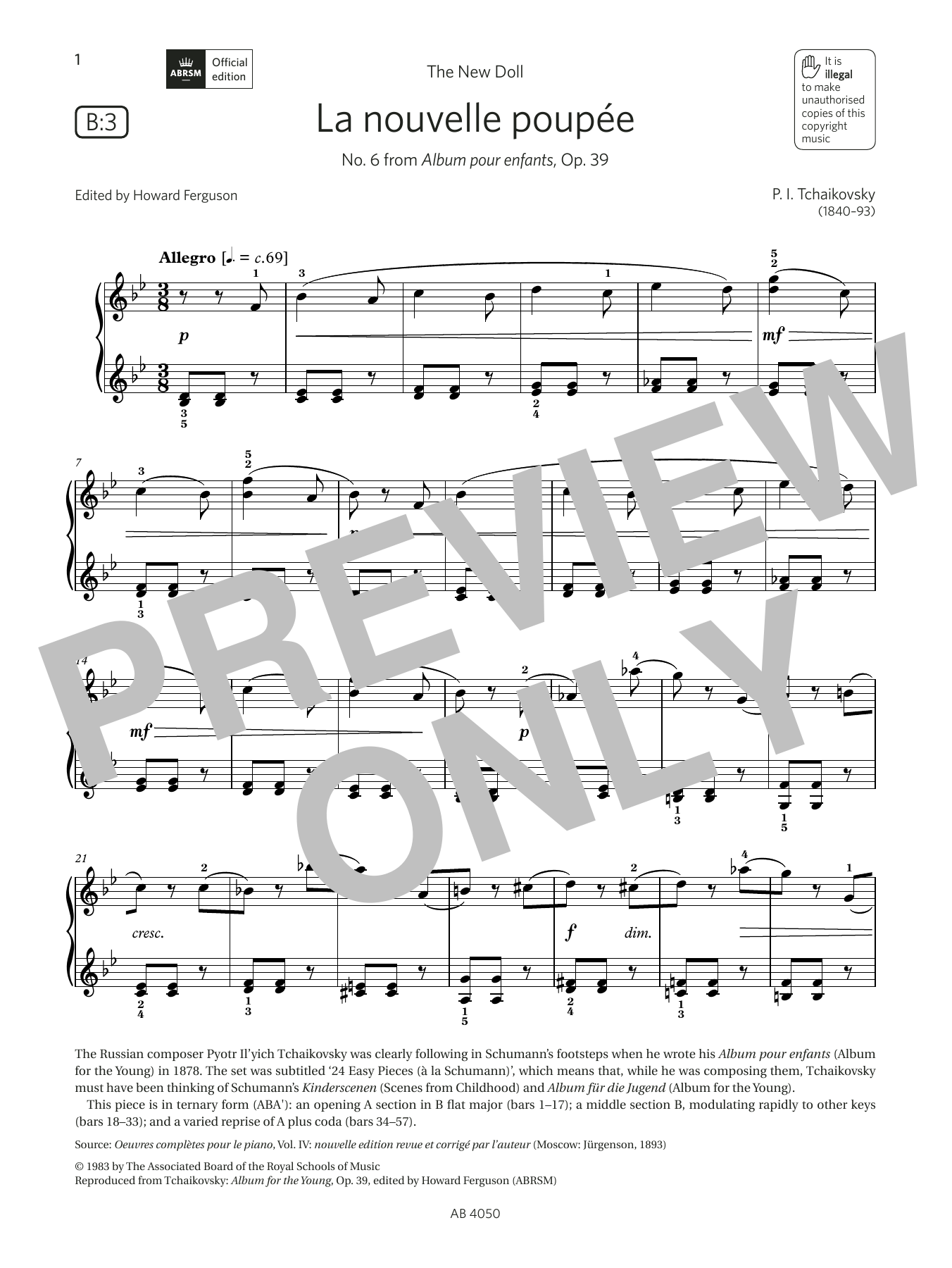 Pyotr Il'yich Tchaikovsky La nouvelle poupée (Grade 4, list B3, from the ABRSM Piano Syllabus 2023 & 2024 Sheet Music