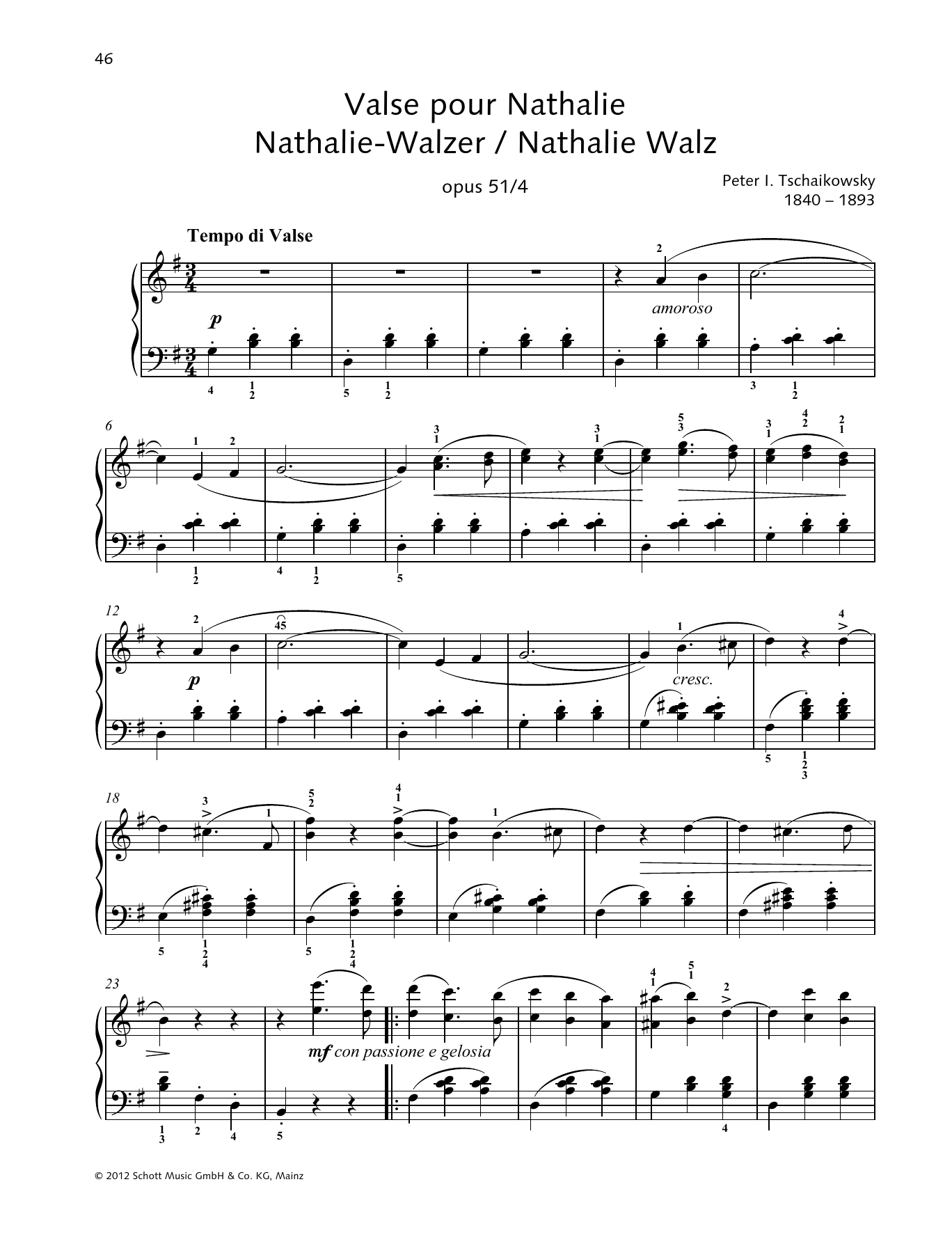 Pyotr Il'yich Tchaikovsky Nathalie Waltz Sheet Music