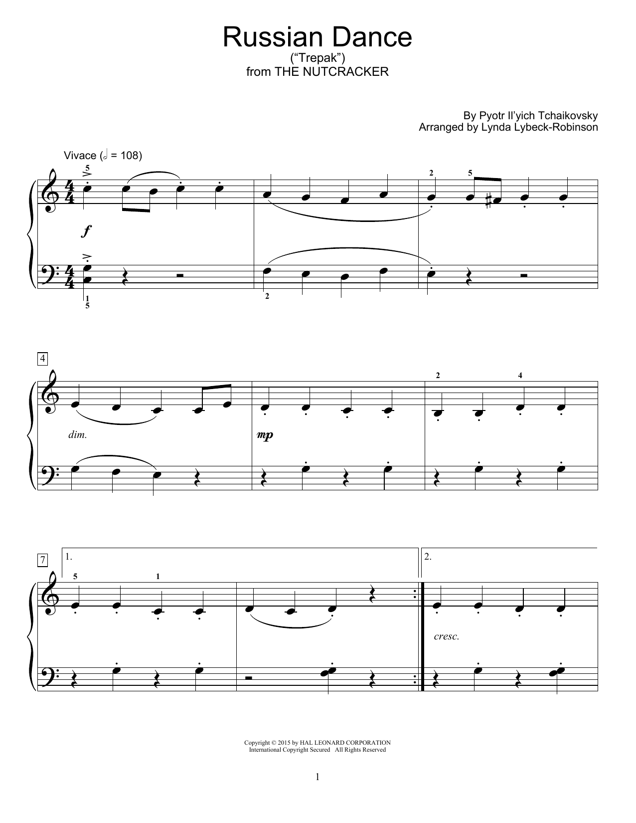 Pyotr Il'yich Tchaikovsky Russian Dance (Trepak) (arr. Lynda Lybeck-Robinson) Sheet Music