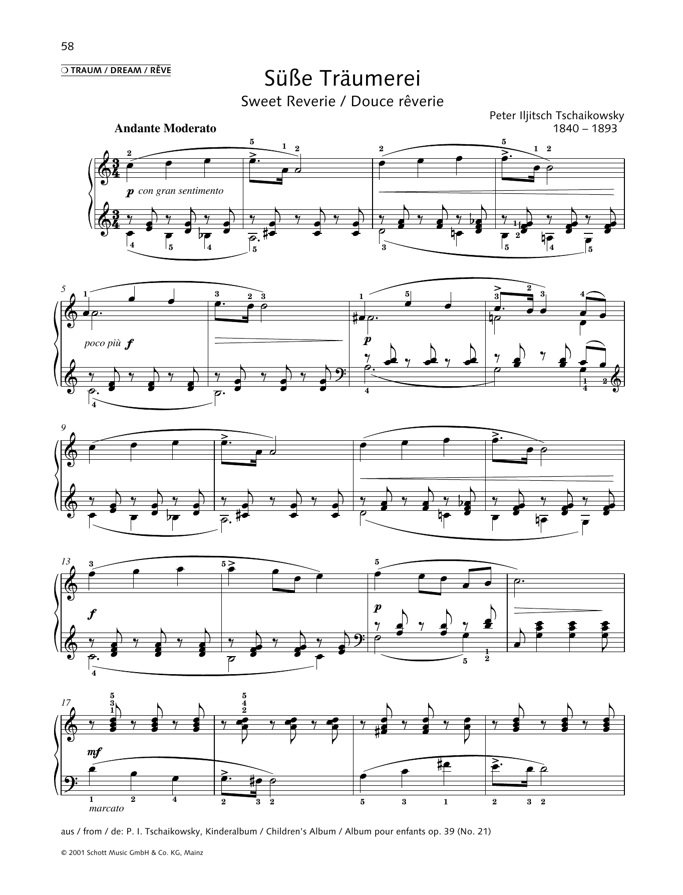 Pyotr Il'yich Tchaikovsky Sweet Reverie Sheet Music