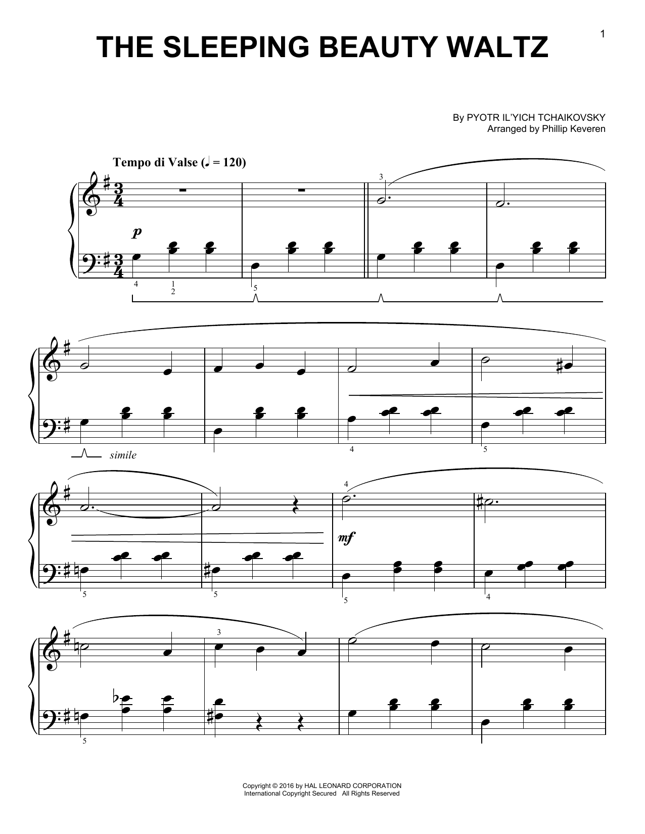 Pyotr Il'yich Tchaikovsky The Sleeping Beauty Waltz (arr. Phillip Keveren) Sheet Music