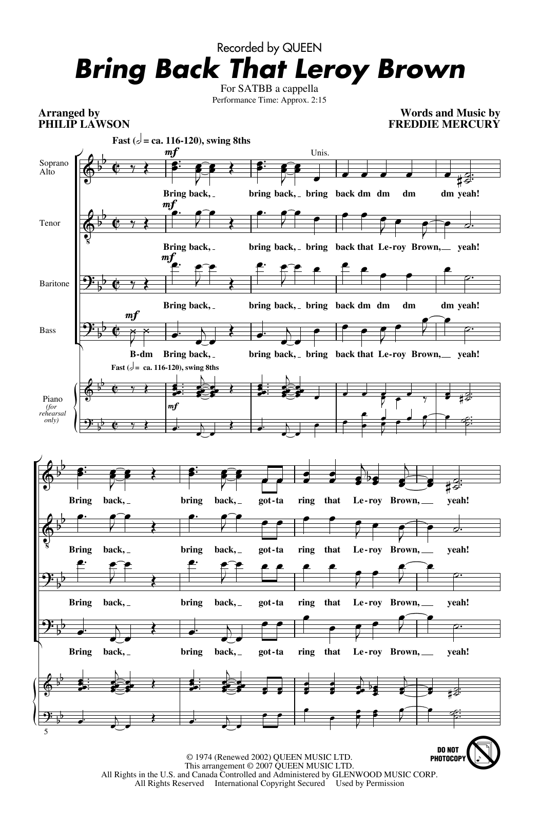 Queen Bring Back That Leroy Brown (arr. Philip Lawson) Sheet Music