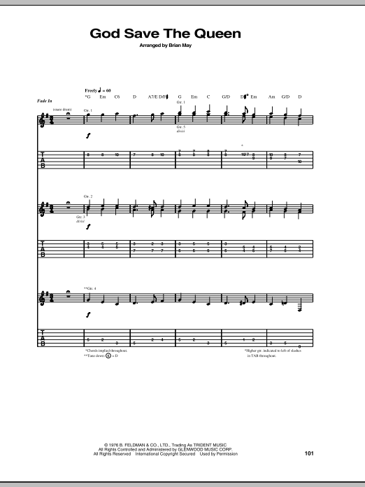 Queen God Save The Queen Sheet Music