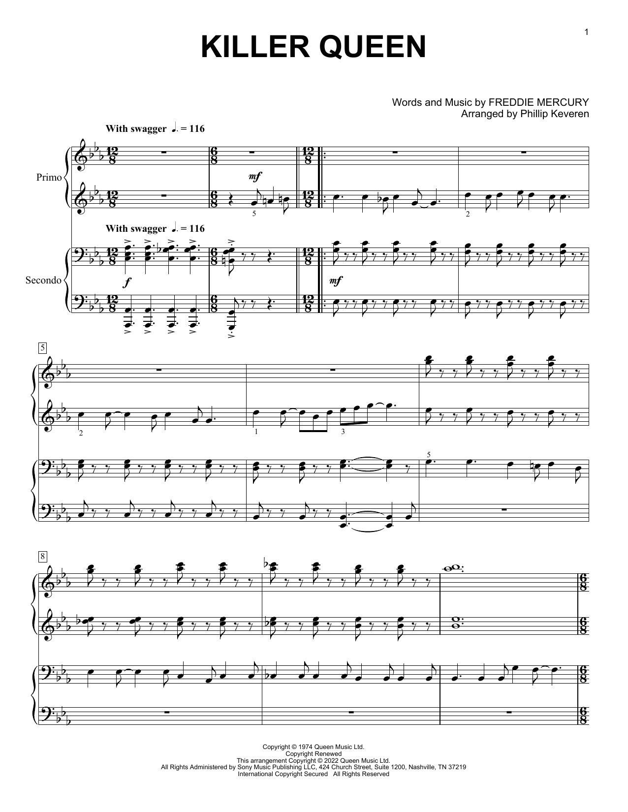 Queen Killer Queen (arr. Phillip Keveren) Sheet Music