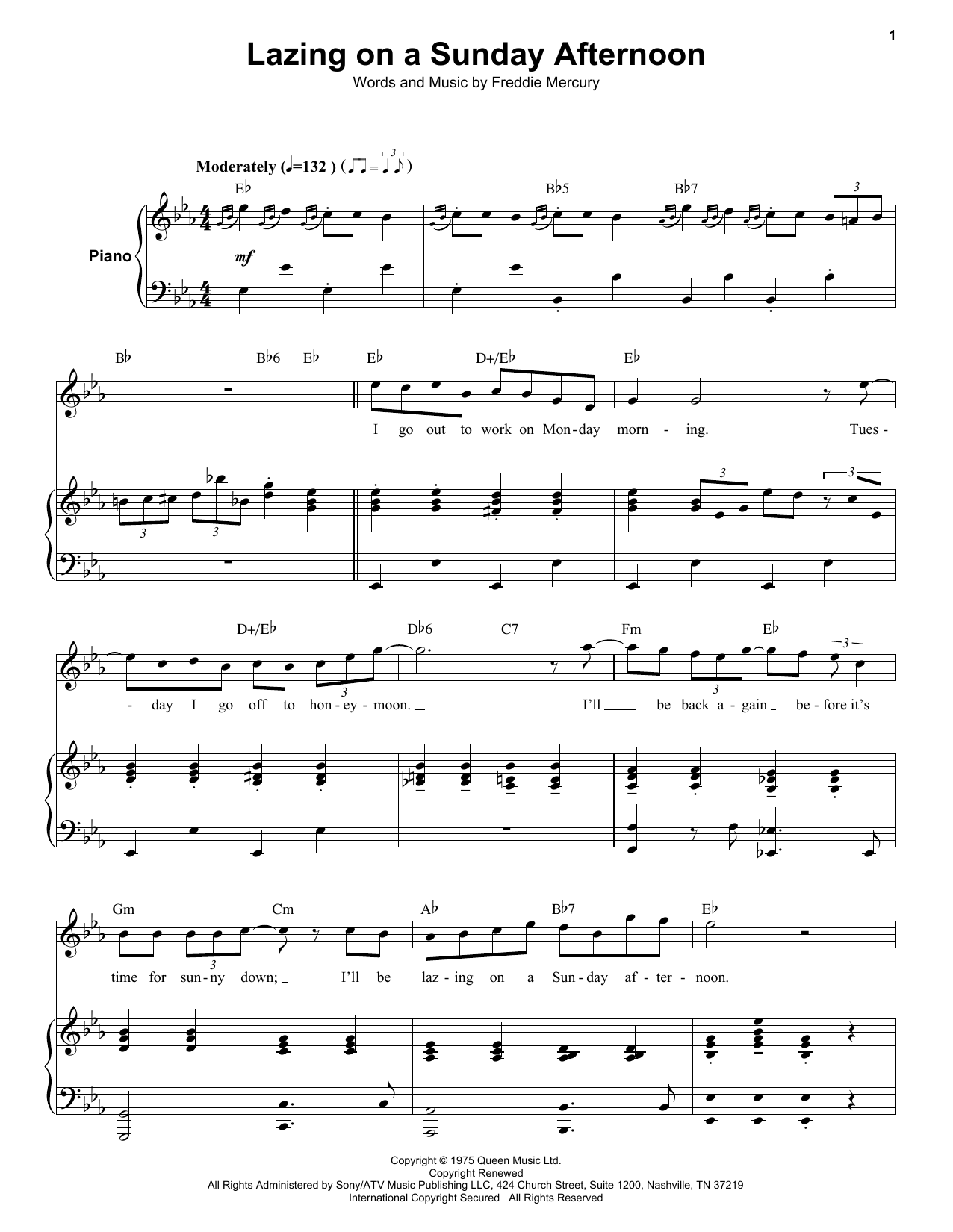 Queen Lazing On A Sunday Afternoon Sheet Music